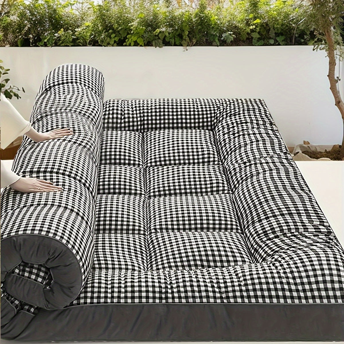 2-shaxsli plaid ko'pikli uyqu matrası, sayohat va turizm uchun, barcha mavsumlar uchun nafas oladigan polyester