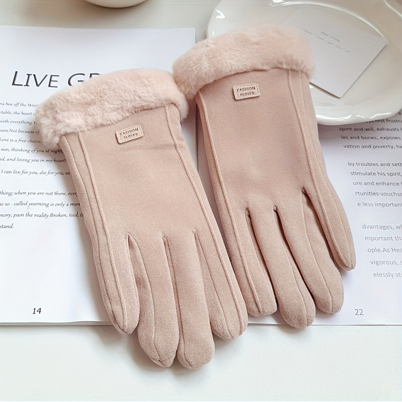 Women's Winter Thick Plush Suede Gloves Touchscreen Driving Warm Outdoor