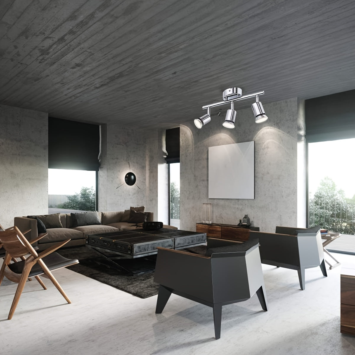 3-Light Chrome Track Lighting with Rotatable Heads GU10 LED Bulbs Indoor Use