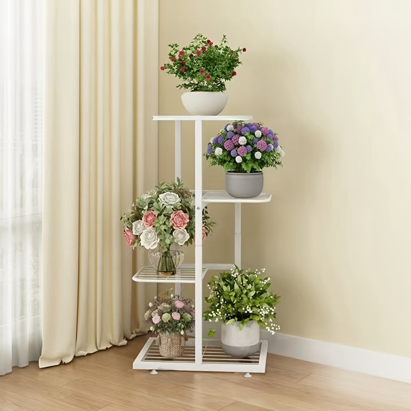 4 qatlamli metall o'simlik stendi, 5 ta gullar uchun, 83.82 sm balandlikda, hovli, balkon yoki bog' uchun mos.