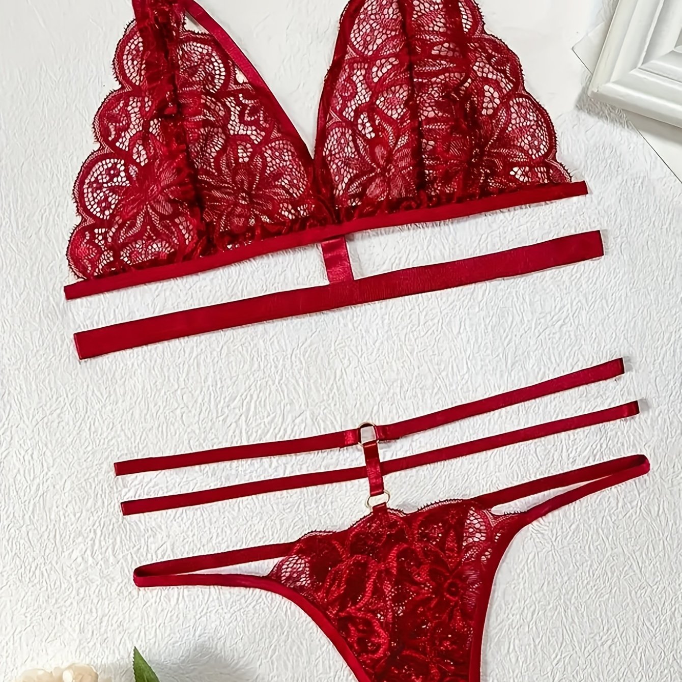 Women’s Lace Patchwork Lingerie Set Bra and Thong