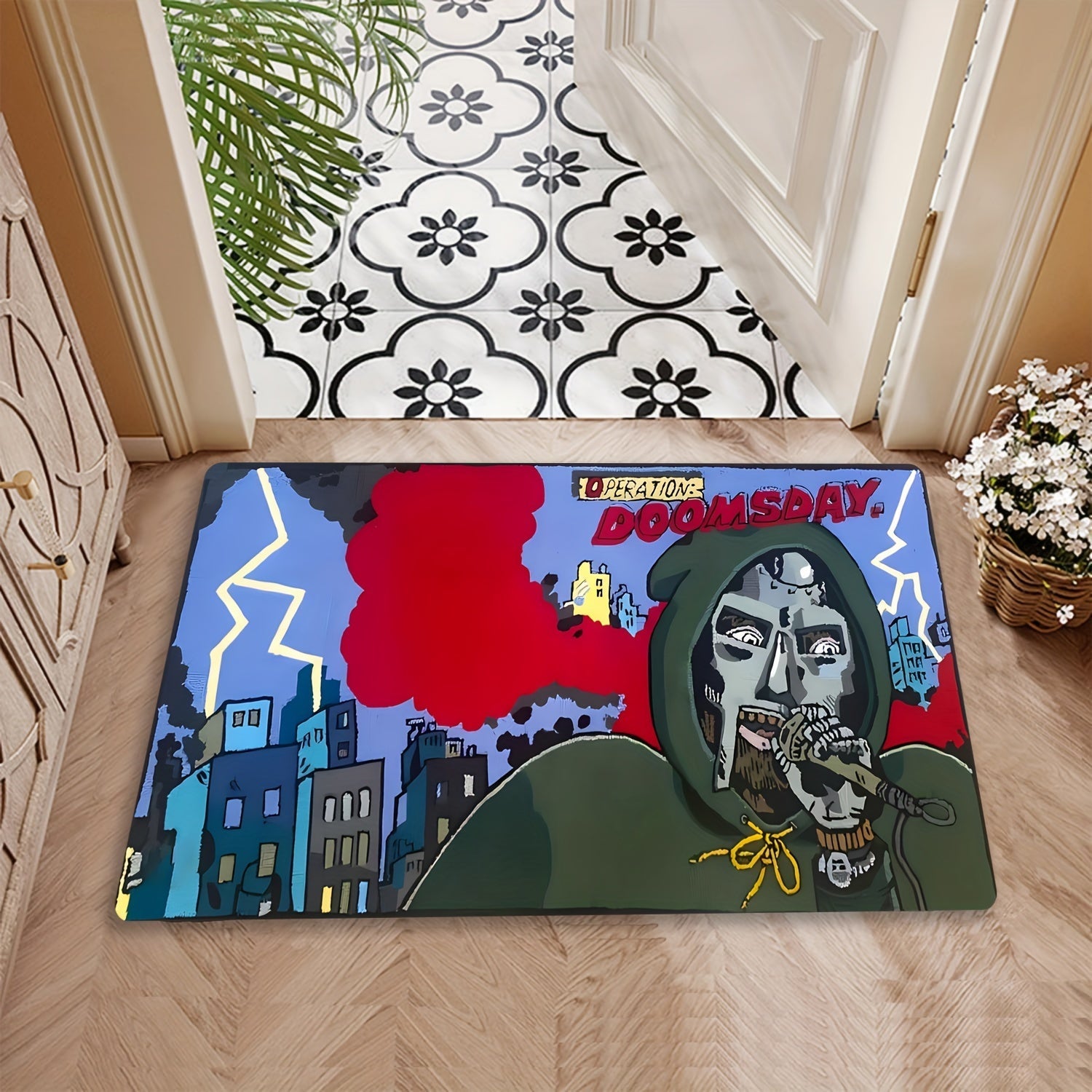 Hip-Hop Style Front Door Doormat Non-Slip Washable Polyester Entryway Rug