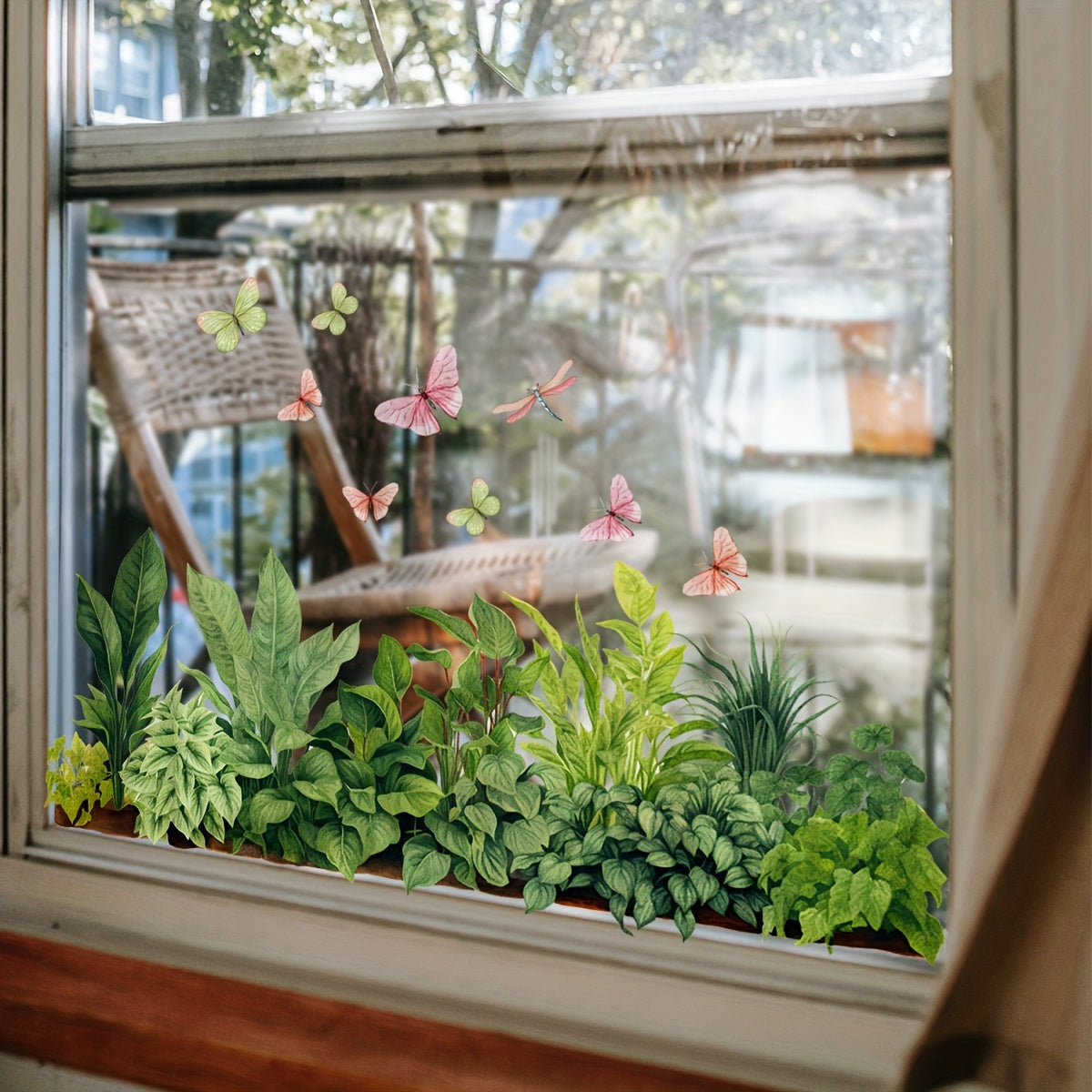 Película adhesiva estática para ventanas de 15x40cm con diseño de plantas y mariposas para decoración de vidrio