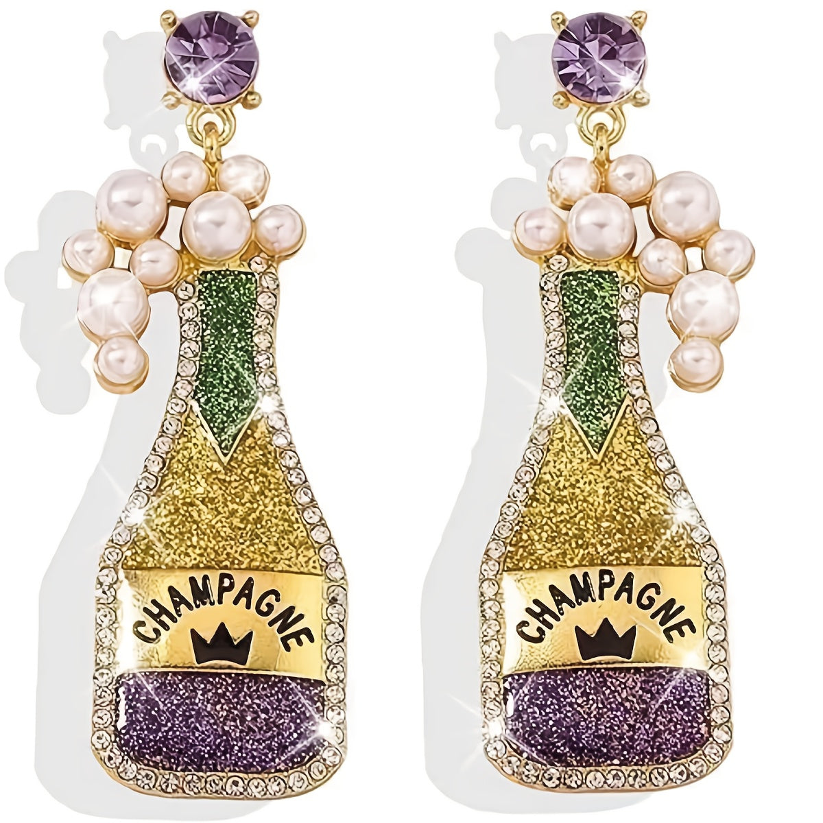 Pendientes de botella de champagne elegante con rhinestones para ocasiones festivas y uso diario