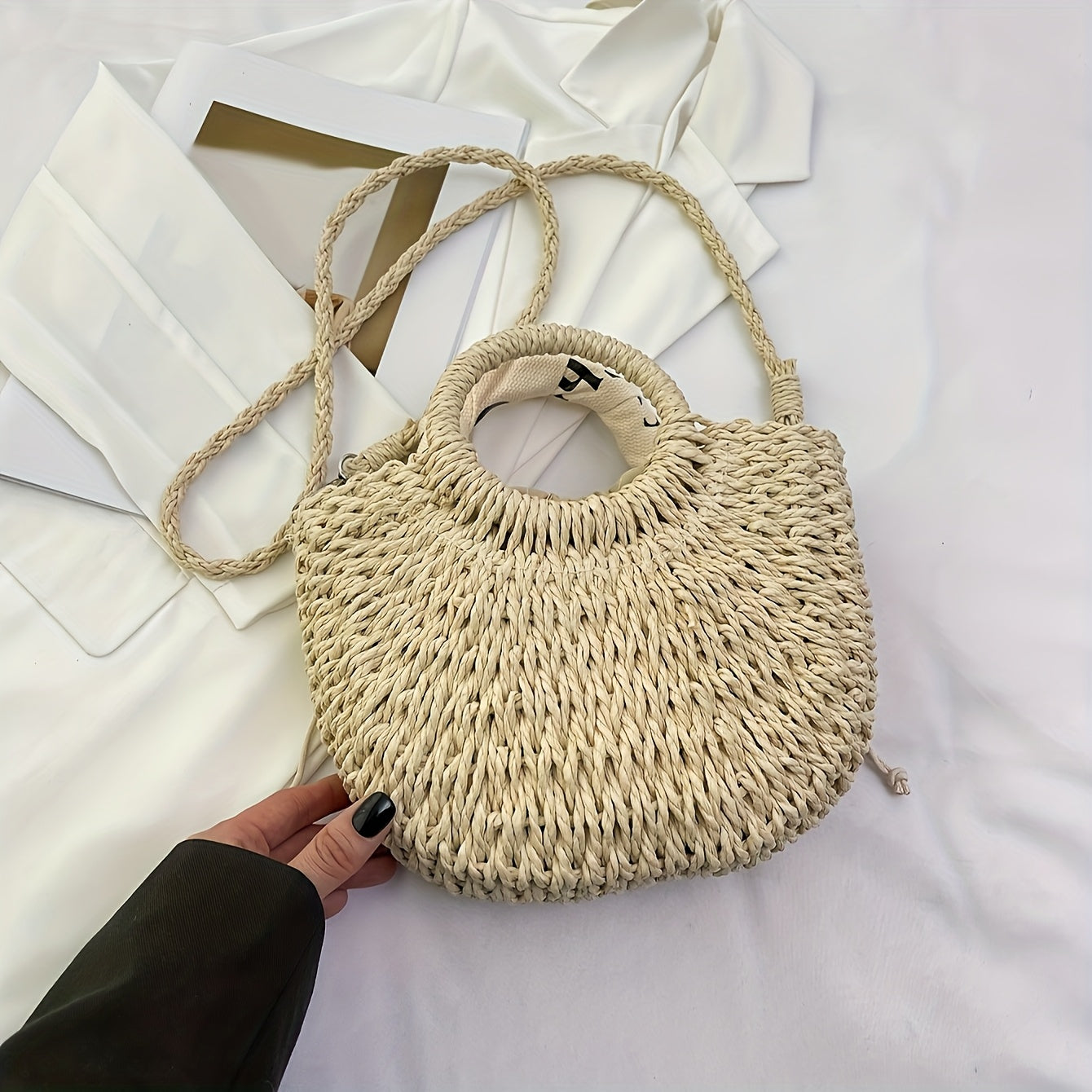 Women's Straw Woven Handbag Crossbody Shoulder Bag for Shopping Dating Party Work Beige Khaki
