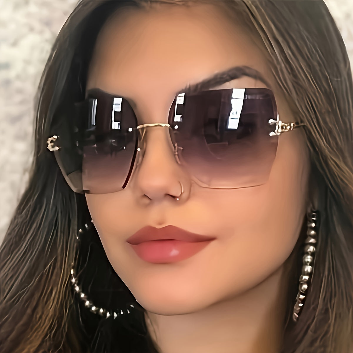 Women Rimless Square Glasses with Gradient Lenses for Parties and Daily Wear