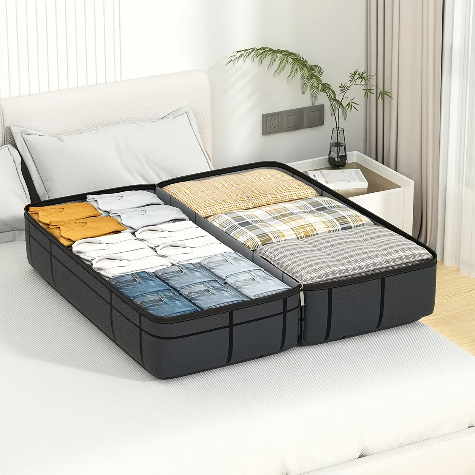 Light Gray Foldable Storage Bag for Quilts Clothing and Belongings