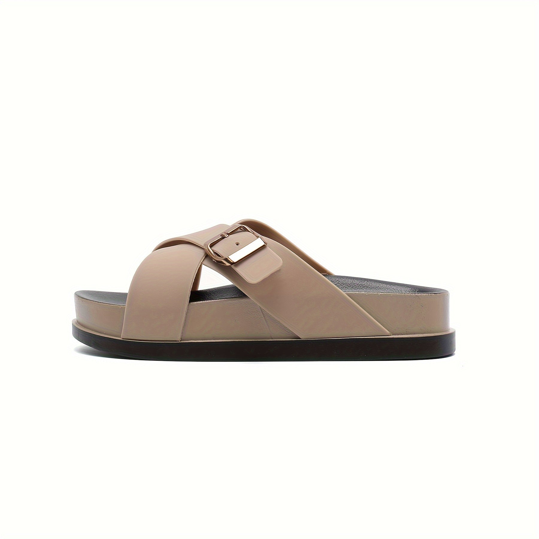 Women's Casual Slide Sandals Mid-Heel Cross Strap Open Toe Brown Black