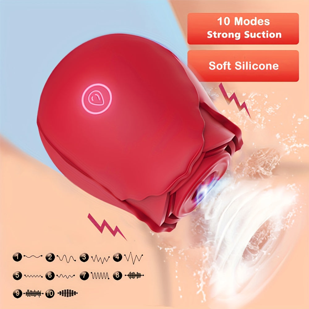 Women Rose Vibrator Clitoral Nipple Sucking G Spot 10 Modes Sex Toy