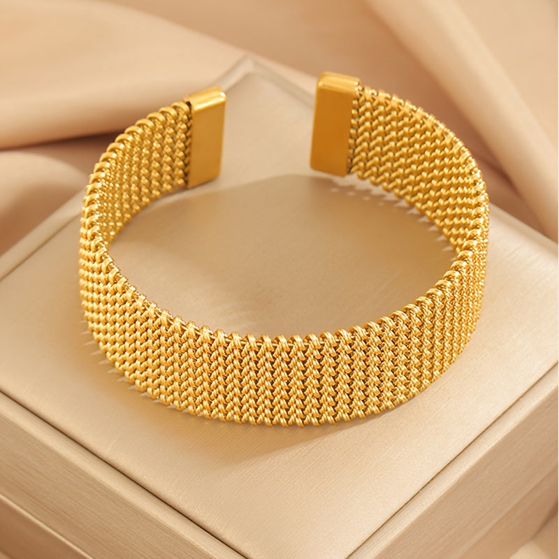 Unisex Gold-Plated Braided Mesh Stainless Steel Cuff Bracelet for Men Women