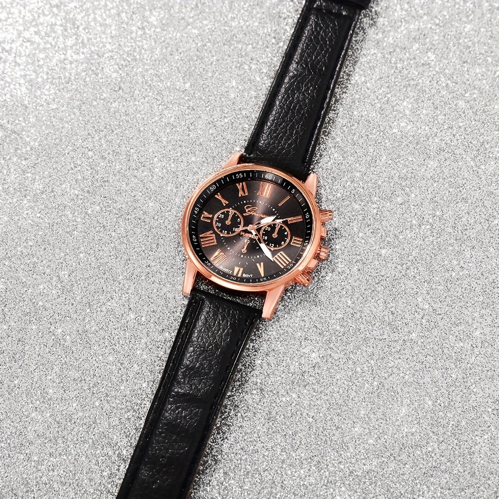 Set of 3 Women's Quartz Watches with Faux Leather Straps Circular Dial Gift