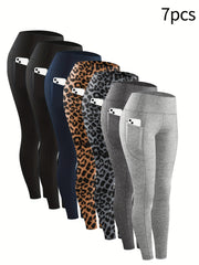 Plus Size Yoga Pants 7-Pack – Tummy Control High-Waisted Workout Leggings with Pockets