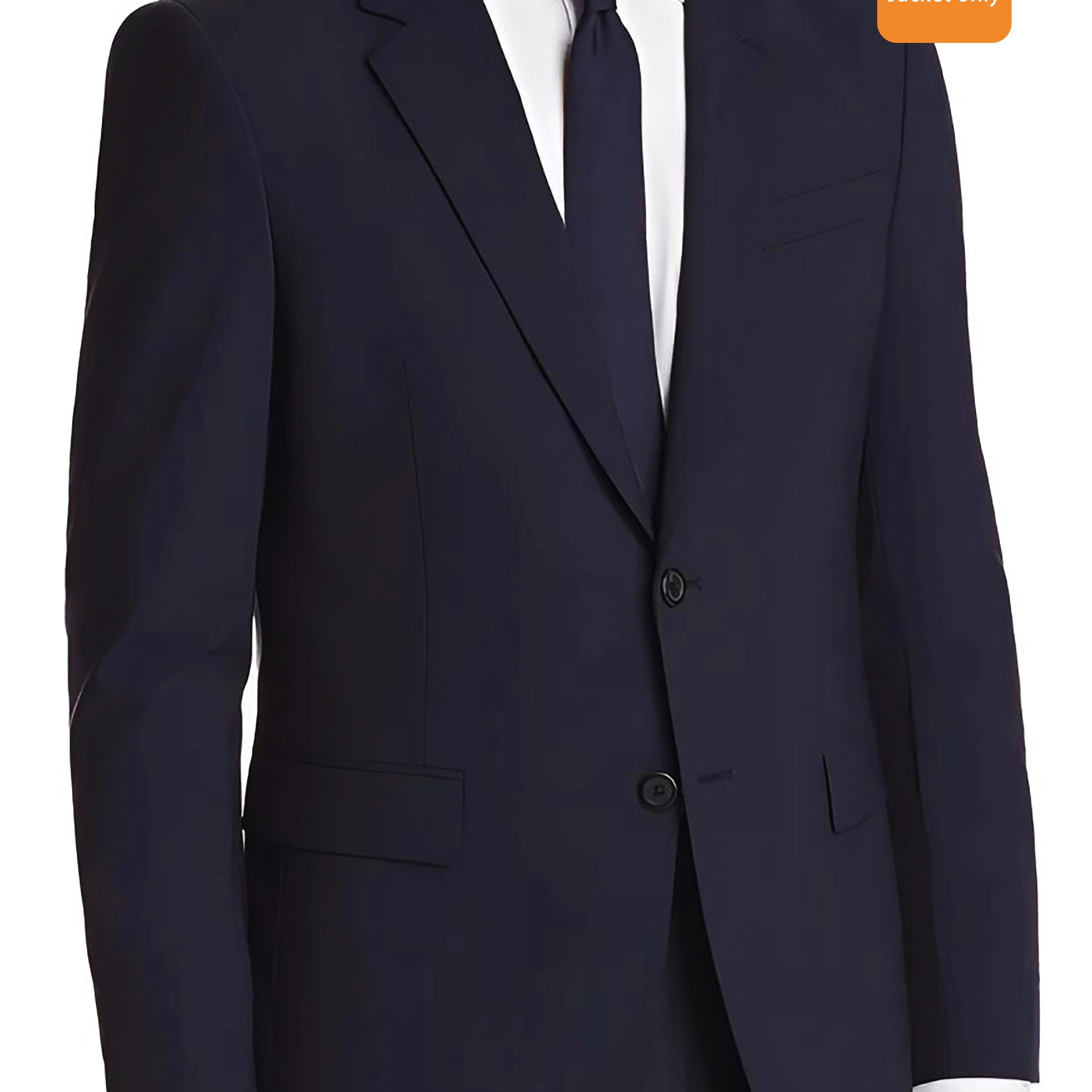Blazer de hombre de tamaño grande azul marino, chaqueta de traje casual profesional de poliéster tejido