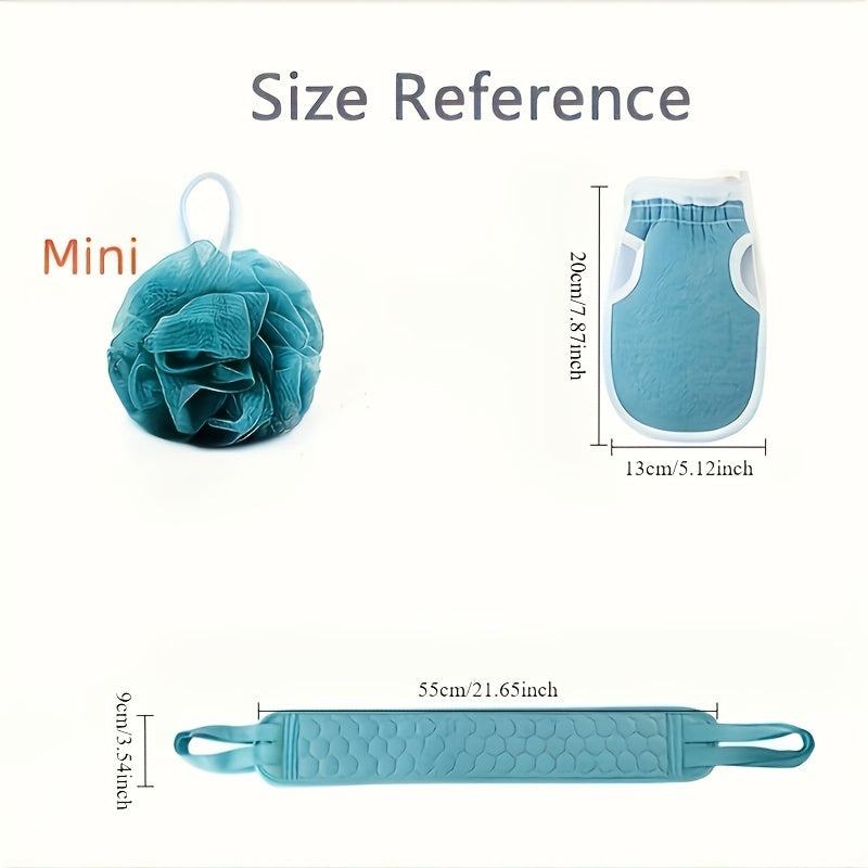 Exfoliating Bath Set with Long Handle Back Scrubber Sponge and Mud Removing Glove