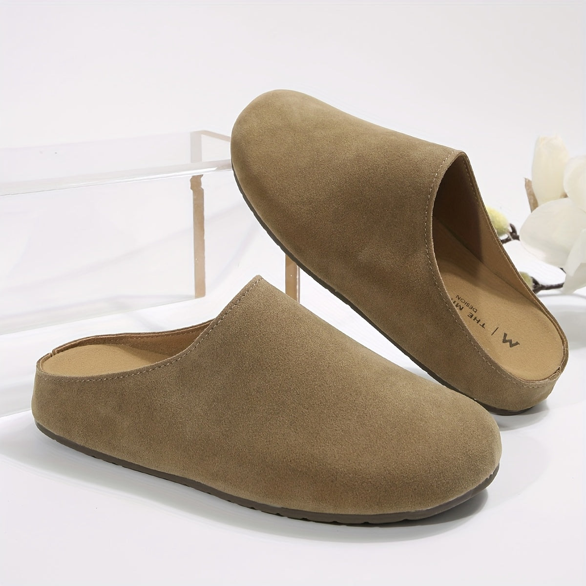 Women's Faux Cover Mules with Arch Support and Non-Slip Sole in Beige