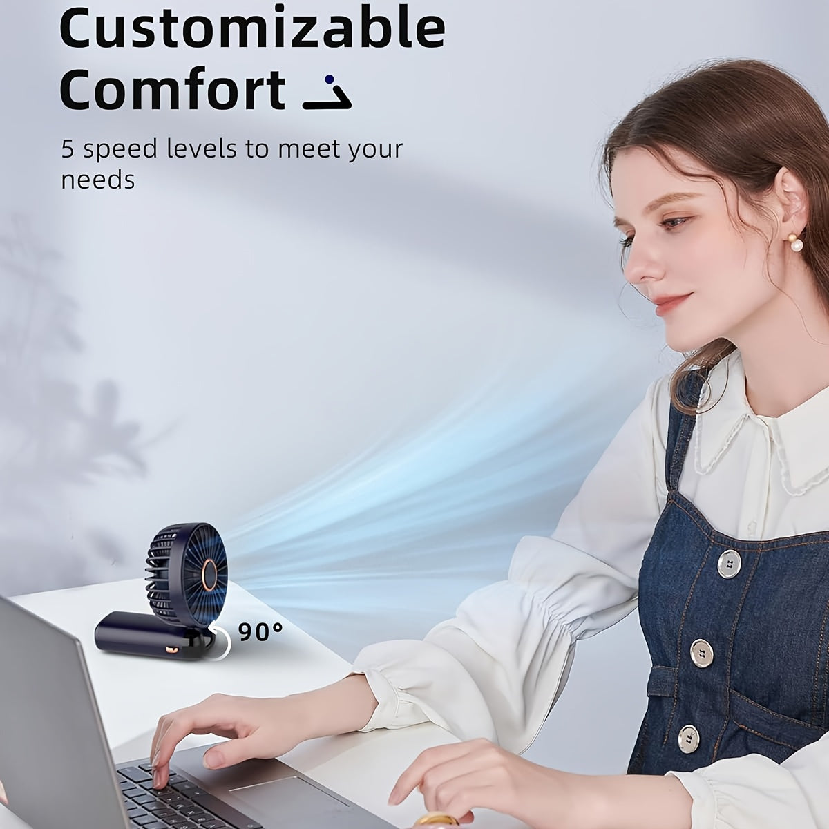 Тихий портативный вентилятор с шнурком, перезаряжаемый через USB, складной для путешествий внутри и снаружи.