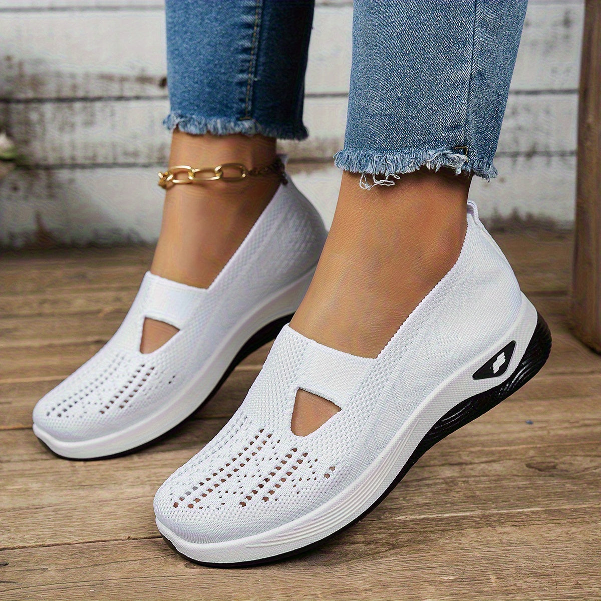 Ayollar uchun nafas oladigan tarmoqli slip-on sport poyabzali, engil yurish uchun, rezina taglik