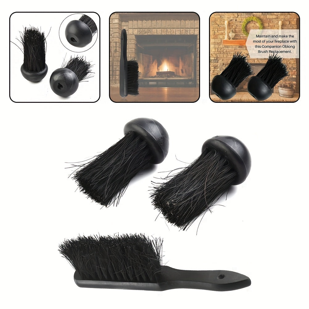 Two Round Fireplace Brush Head Replacements and Rectangular Fireplace Brush Set