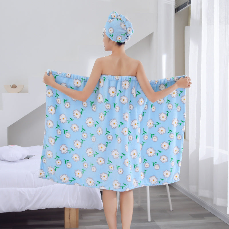 1 ta hammom yubkasi va soch sochiq to'plami, ayollar uchun koral velur materialidan tayyorlangan, juda namni o'zlashtiruvchi va kiyish uchun qulay. Dush yoki sauna so'ng sochni quritish uchun mukammal.