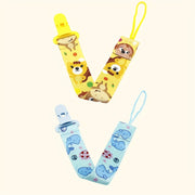 Baby Pacifier Chains Set with Yellow and Blue Patterned Clips and Holders