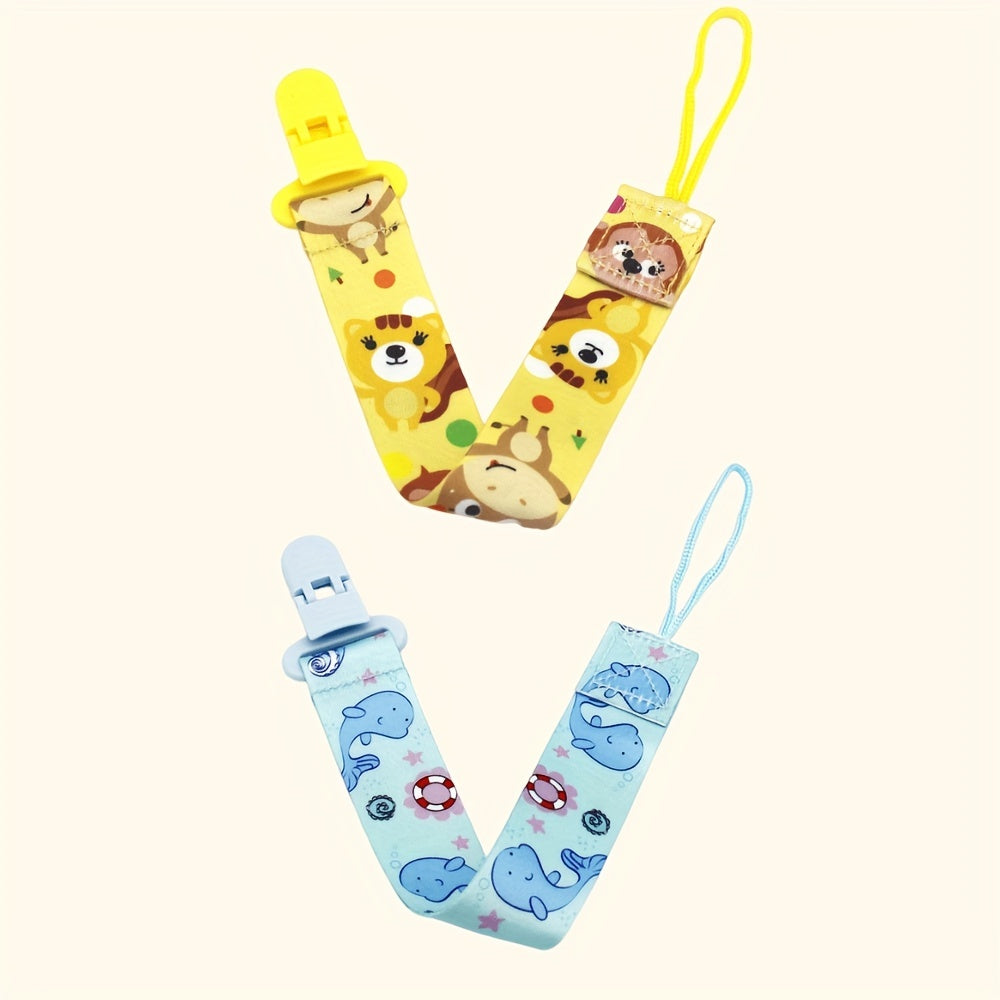 Baby Pacifier Chains Set with Yellow and Blue Patterned Clips and Holders