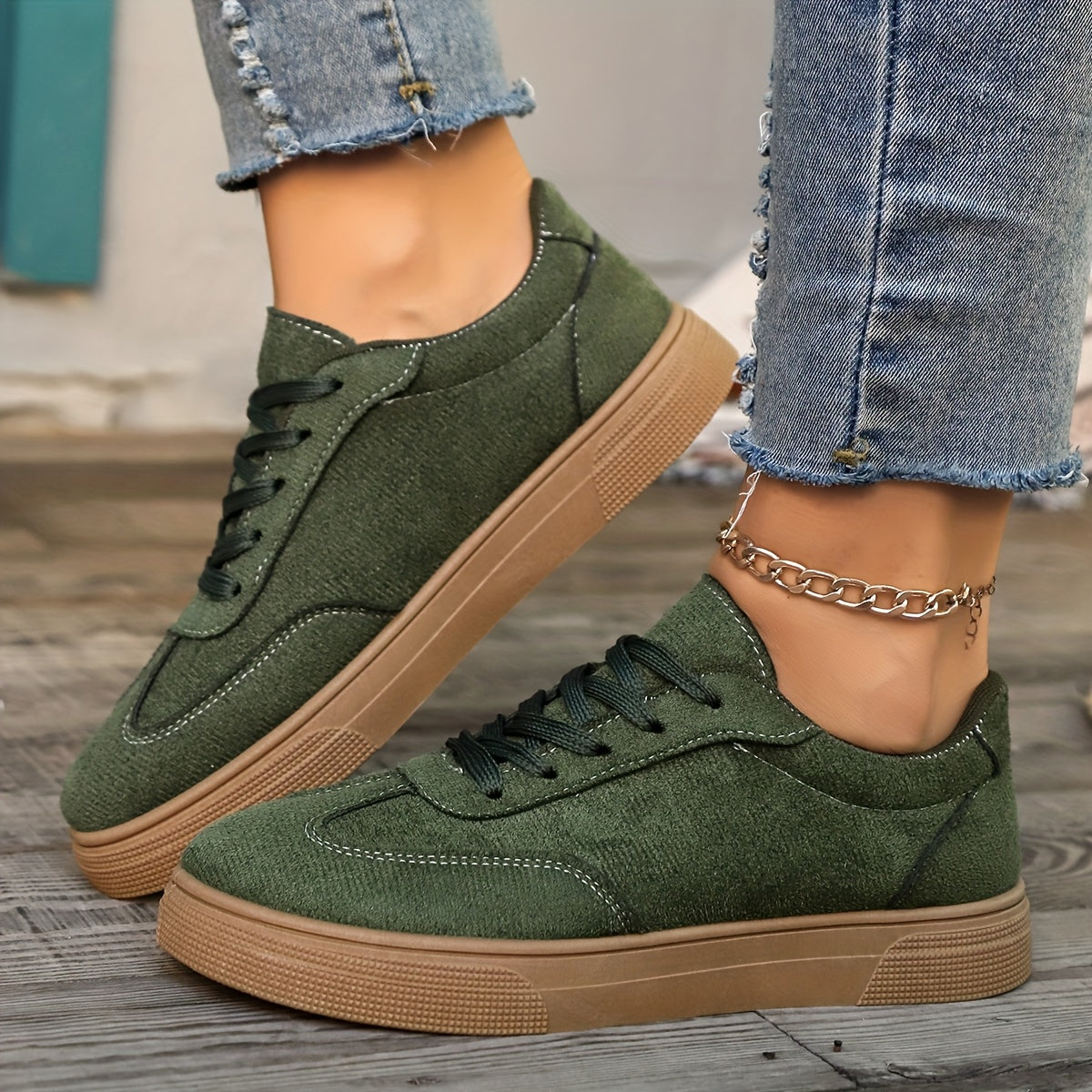 Women's Retro Sneakers Solid Color Casual Athletic Shoes Breathable Lightweight