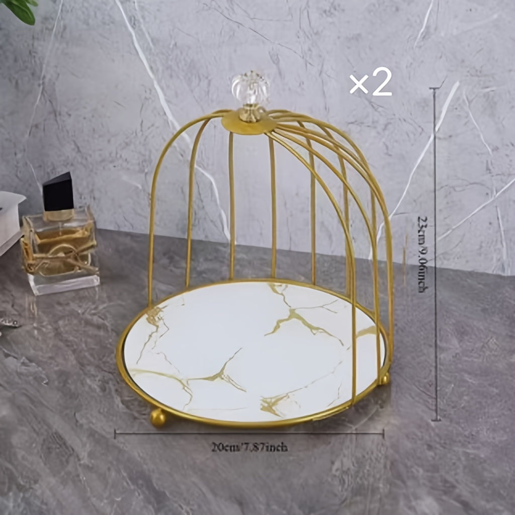 Soporte para pastel de jaula de pájaros de 2 niveles con estantes de mármol, exhibición de postres para bodas y fiestas