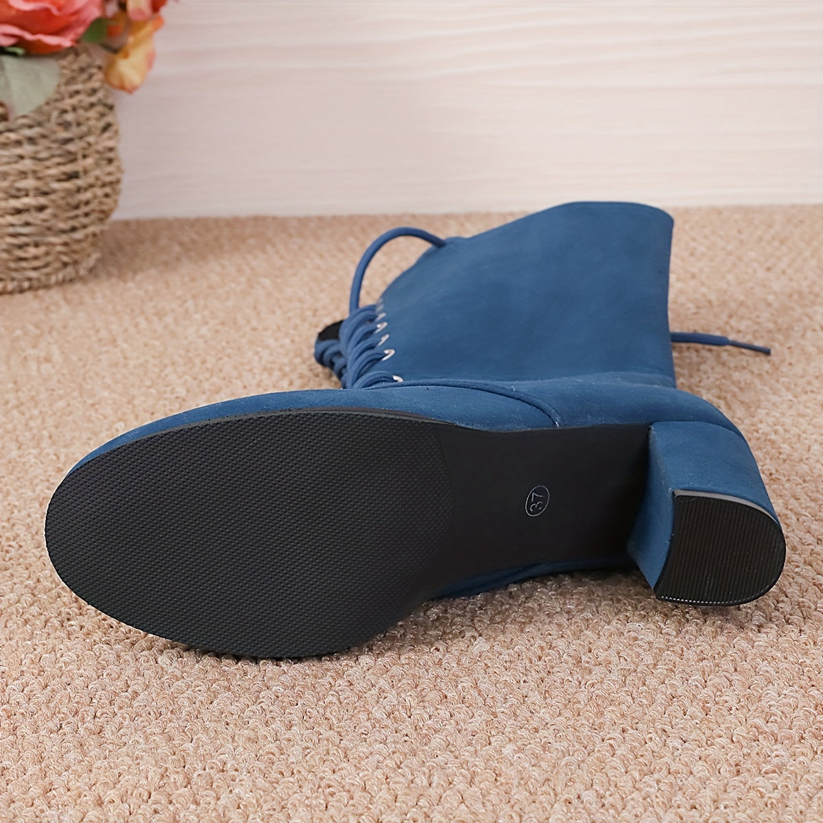 Women's Solid Color Lace-Up Mid-Calf Winter Boots with Chunky Heels