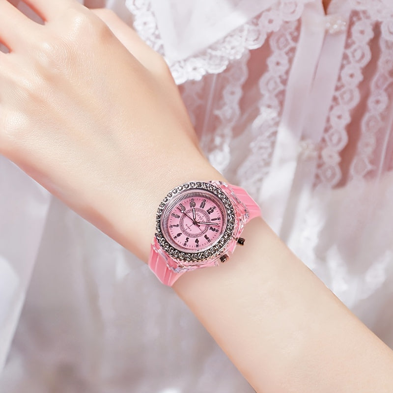 Luminous Student Digital Watch with Rhinestones Candy Colors for Teenagers