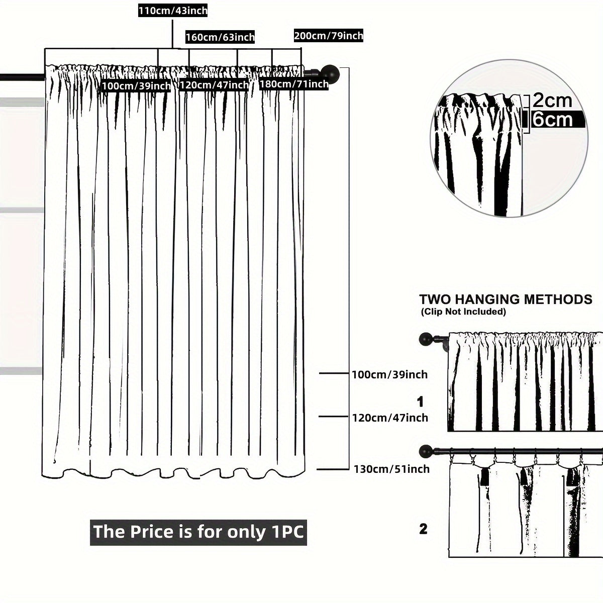 White Floral Lace Curtain with Rod Pocket for Living Room Bedroom Kitchen