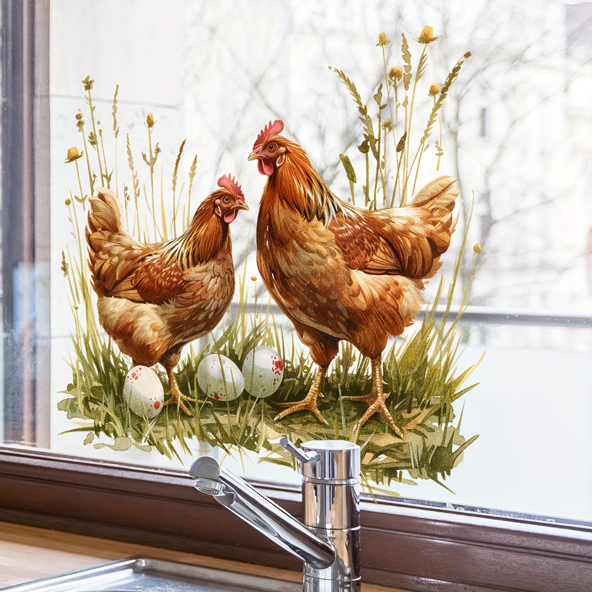 Chicken and Eggs Window Stickers Farmhouse Decor Reusable Vinyl Decals