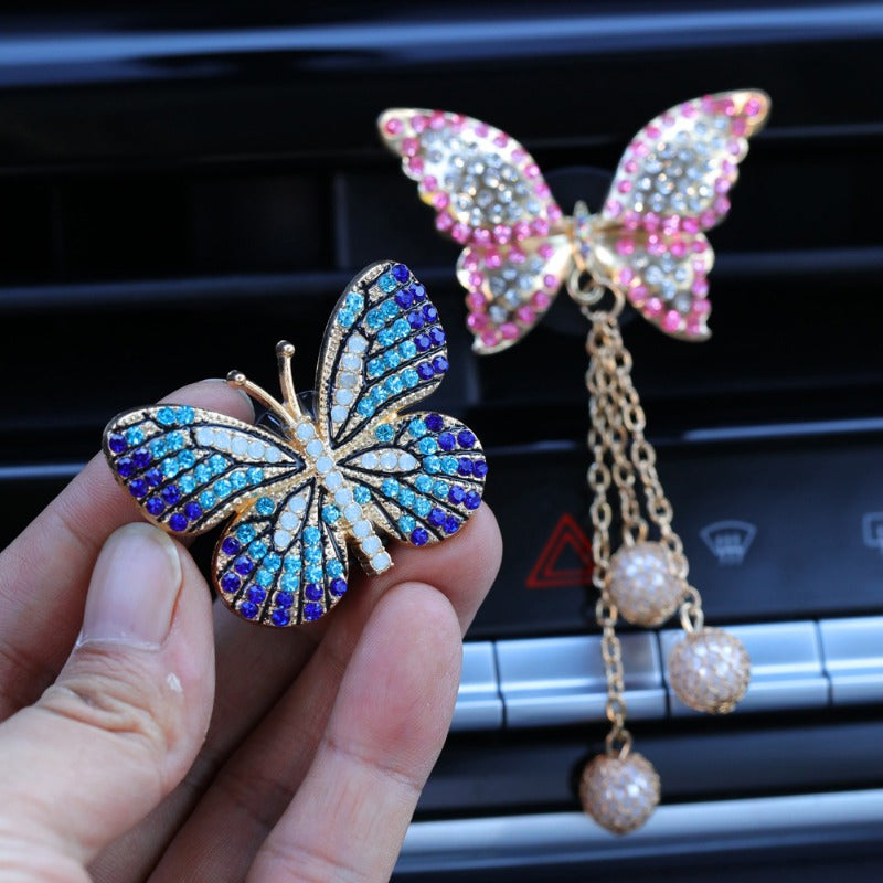Butterfly Pendant Car Air Outlet Clip Rhinestone Flower Aromatherapy Diffuser Perfume Decoration