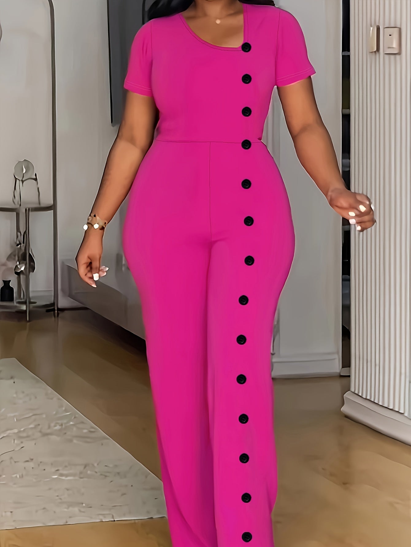 Women's Formal Short Sleeve Buttoned Office Pants in Black or Navy