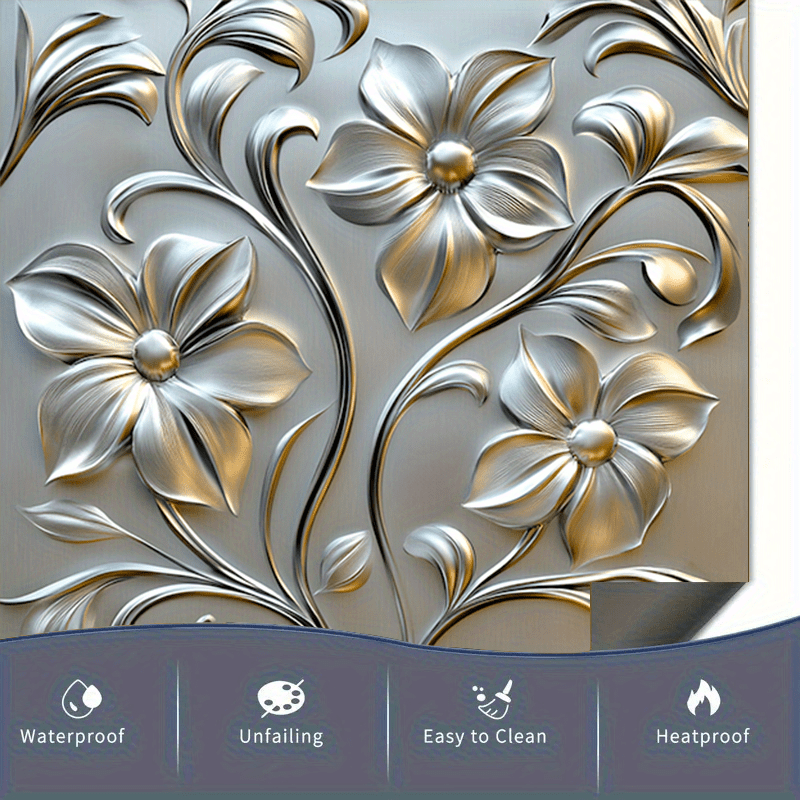 Imán de puerta de lavavajillas de PVC con diseño floral metálico 58.5x65cm, a prueba de agua y manchas