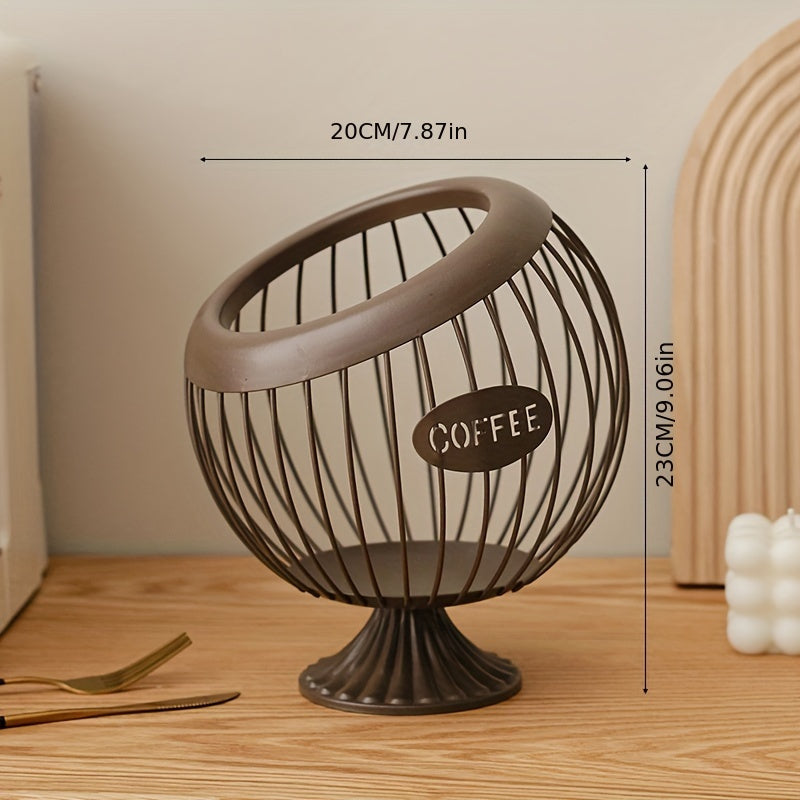 Temir san'atidan yasalgan qahva kapsulalari saqlash tokchasi, atıştırmalıklar va qahva uchun tashkil etish, uy bezatish va quritilgan mevalarni saqlash uchun meva savati.