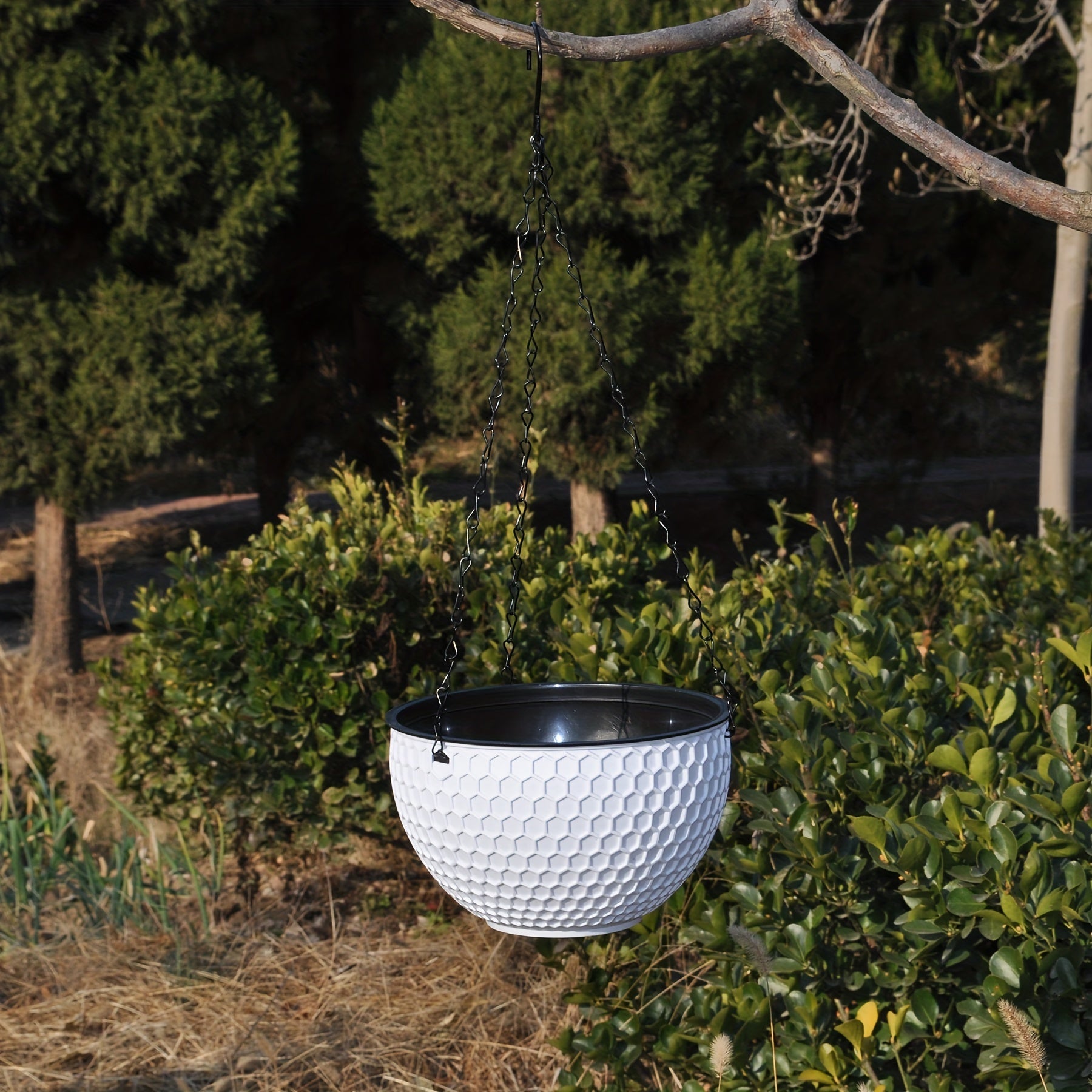 4-Pack Plastic Hanging Flower Pots with Drainage Holes and Chain Hook