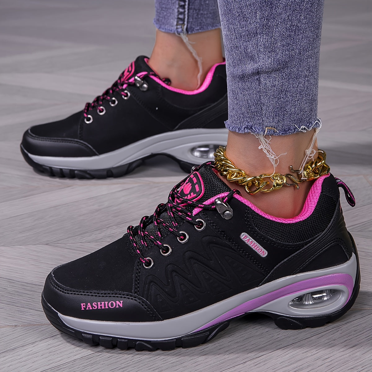 Women's Synthetic Mid Top Waterproof Hiking Shoes with Thick Sole