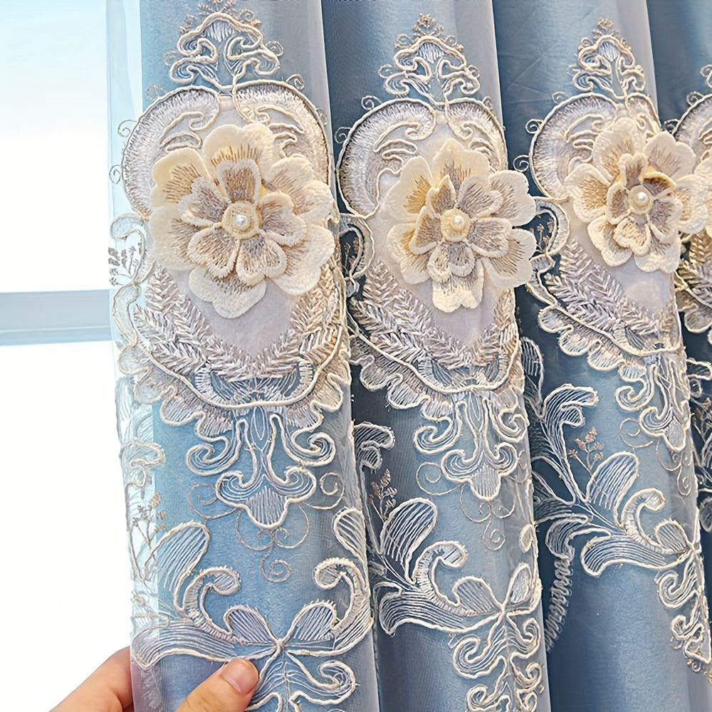 European Romantic Blackout Curtain with Embossed Jacquard Grommet Top for Living Room Bedroom 2 Panels