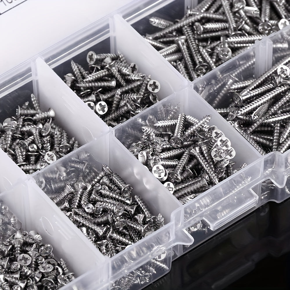 800pcs Self-Tapping Wood Screws Set, Nickel-Plated Carbon Steel, Assortment Kit