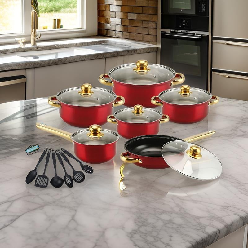Stainless Steel Cookware Set 18 Pieces Non-Stick Pots Pans Glass Lids