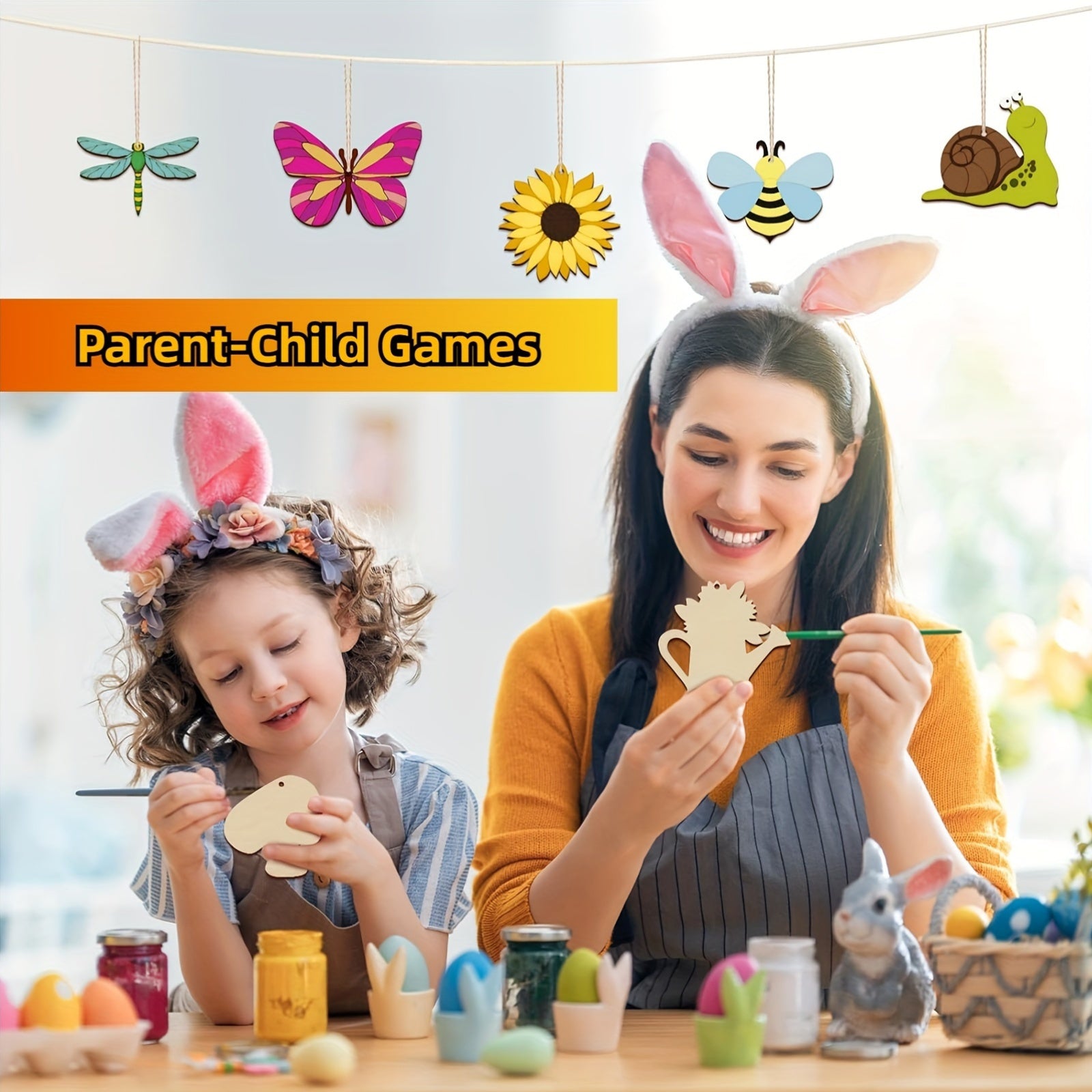 Kids Wooden Insect Craft Kit with Blocks Watercolor Pens Rhinestones and Stickers for DIY Birthday