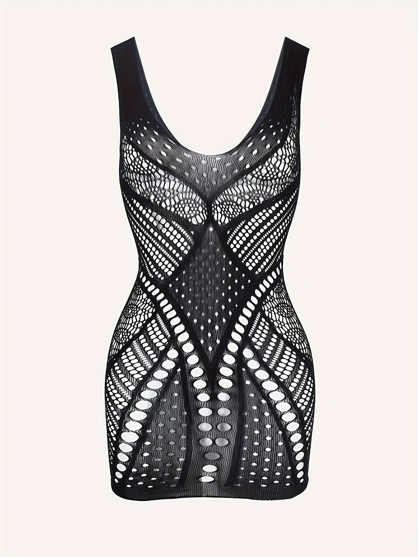 Sexy Lace Mesh Bodycon Dress for Women Hollow-Out Spaghetti Straps Knitted Fabric Nightclub Wear