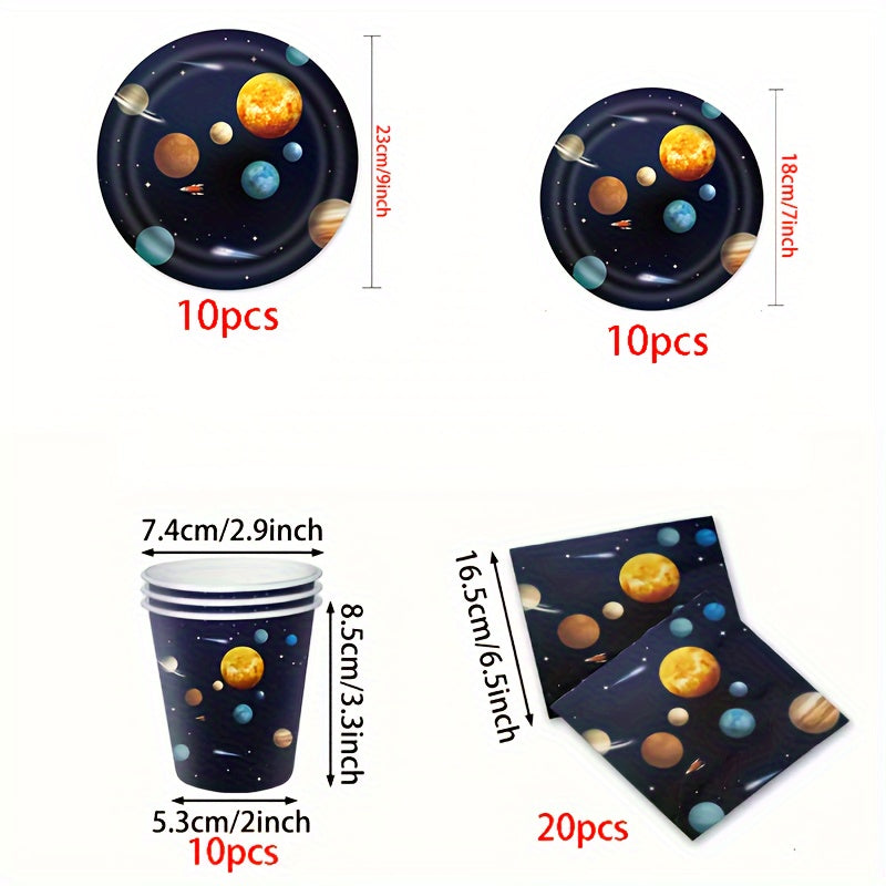 10-Piece Space Party Supplies Set Galaxy-Themed Paper Plates Cups Napkins for Birthday