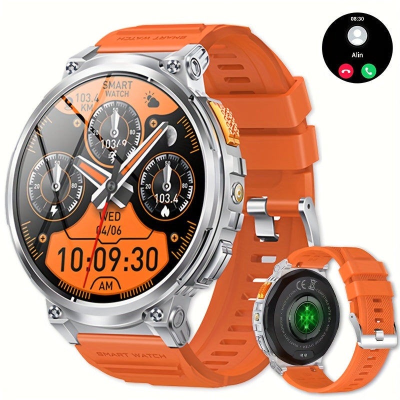 Reloj inteligente para hombres con pantalla HD de 4.7cm, llamadas inalámbricas, música, pronóstico del tiempo, rastreador deportivo, linterna LED compatible con iPhone y Android