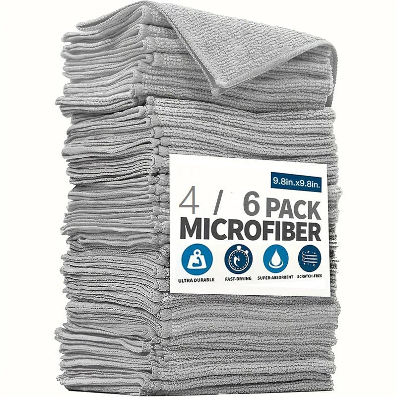 Six Bamboo Charcoal Microfiber Cleaning Cloths, Absorbent, Durable, Versatile