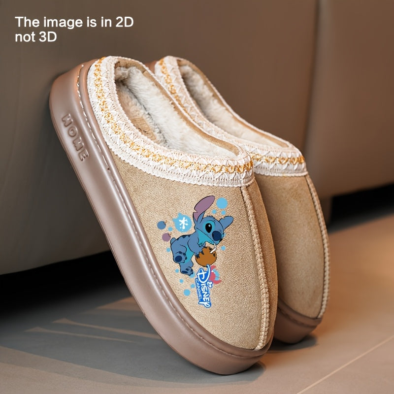 Unisex Plush Slippers Warm Fleece Cartoon Print Non-Slip Indoor Shoes