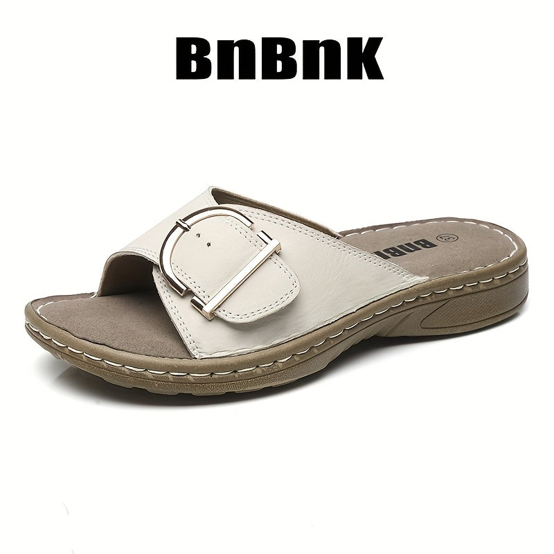 Women's Faux Leather Slip-On Sandals Open-Toe Comfortable Summer Shoes