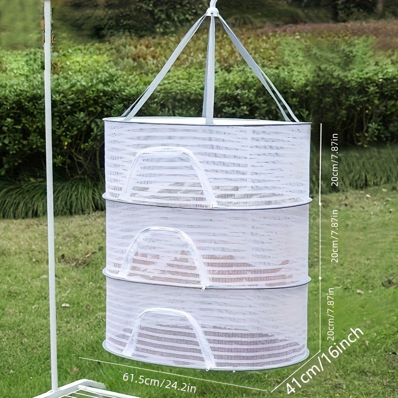 Foldable Drying Rack with Zipper, 1-3 Layers, Non-Toxic Polyester Mesh for Fish and Herbs