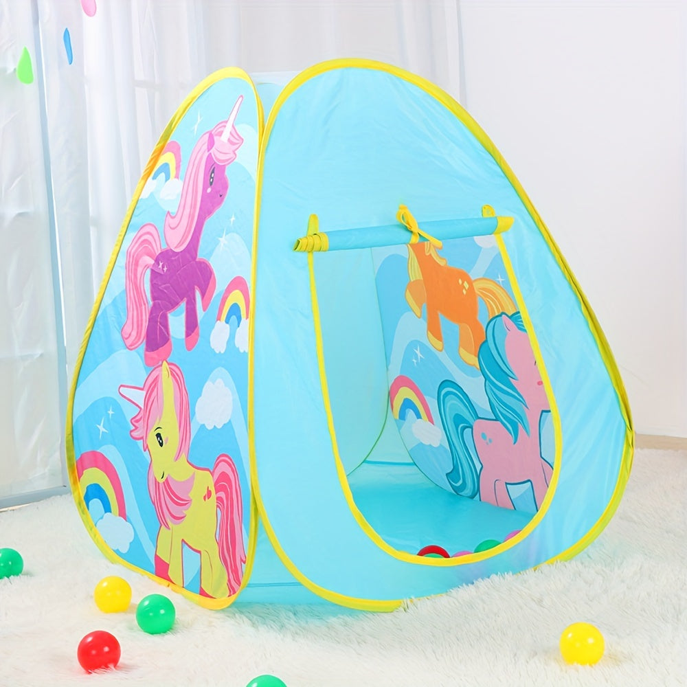 Youngsters' Light Blue Princess Castle Play Tent with Unicorn and Rainbow Design for Indoor Outdoor Imaginative Play