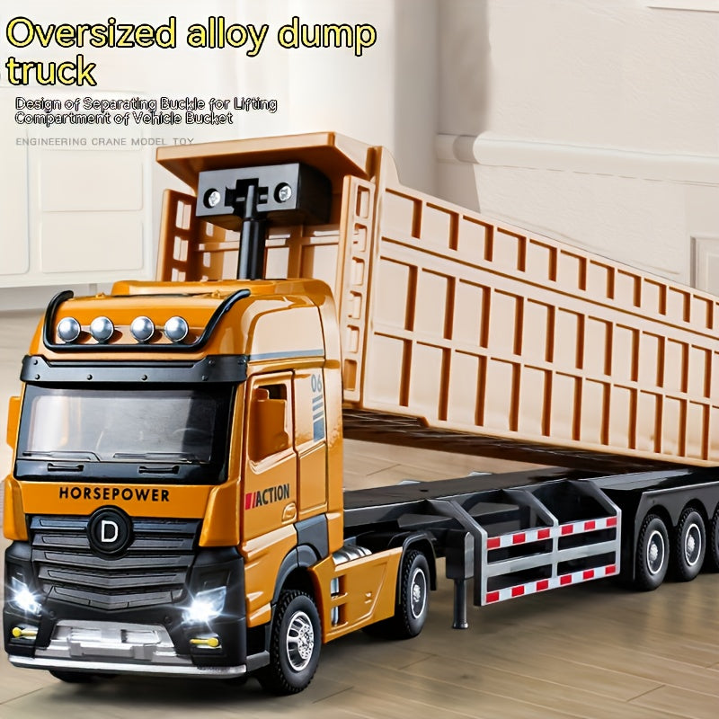 Large Yellow Alloy Construction Truck Toy for Boys Winter-Ready Heavy-Duty Dump Semi-Trailer